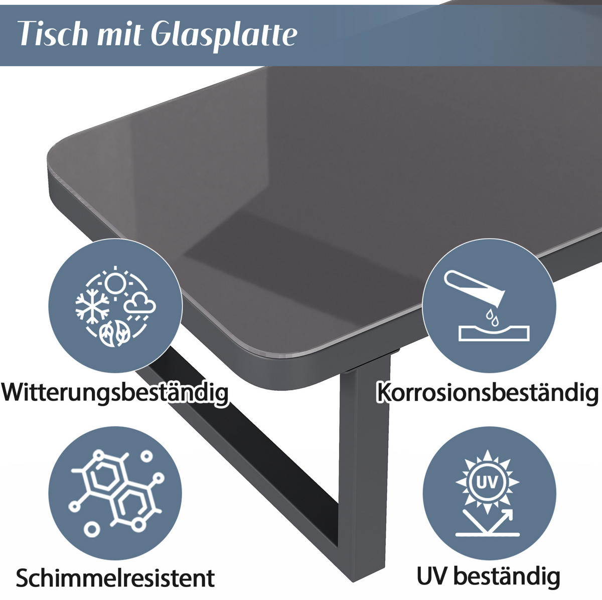 GARTENLOUNGE-SET 172/70/76 cm grau aus Polyester mit Seilgeflecht und Glas-Couchtisch - Grau, Metall - OKWISH