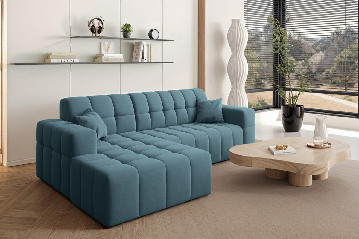 ECKSOFA L-förmiges Nimes Velours Stoff Blau Links - Blau, Holz/Kunststoff (168/265cm) - Kaiser Möbel