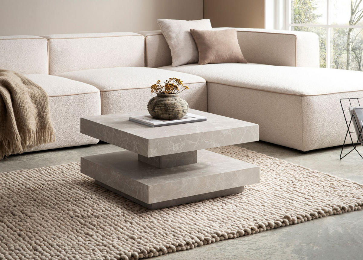 COUCHTISCH in Stein-Optik mit Stauraum, Modernes Design, Quadratisch, Beige 60x60x34 cm - Beige, Holzwerkstoff (60/60/34cm) - KADIMA DESIGN
