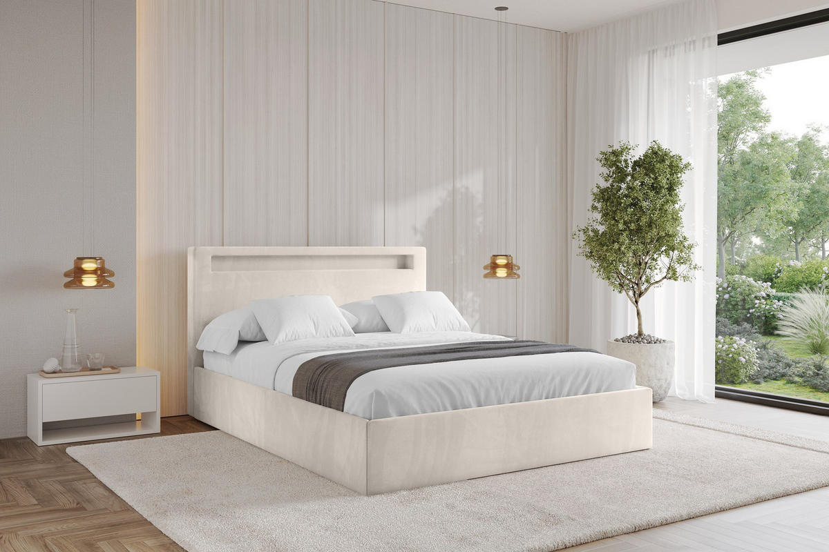 POLSTERBETT mit Bettkasten und Lattenrost, Boxbett ohne Matratze - GOLA 180x200 Beige - Greige, Holzwerkstoff/Textil (180/200cm) - ALTDECOR