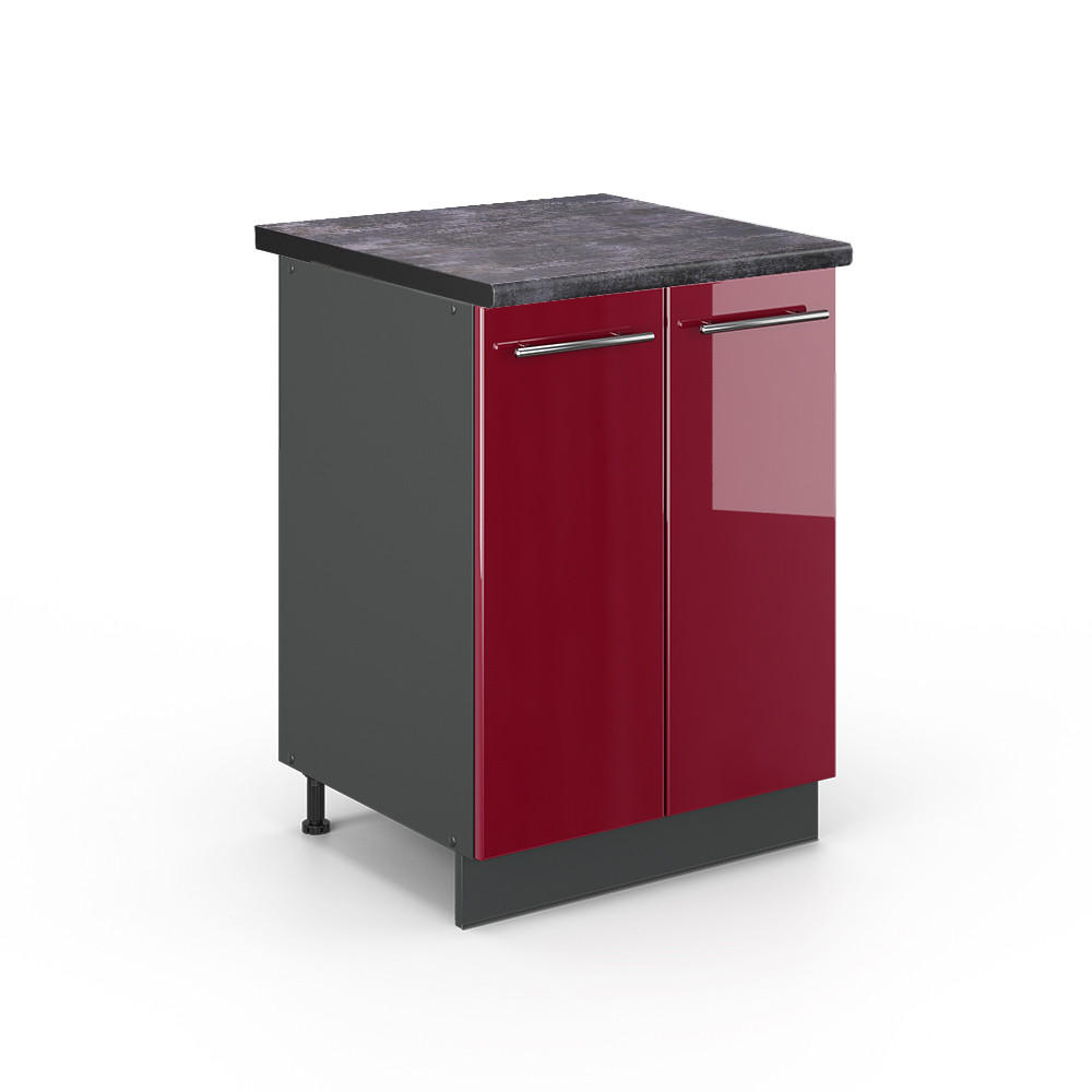 KÜCHENUNTERSCHRANK Fame-Line Bordeaux Hochglanz 60 cm, AP Anthrazit - Bordeaux/Anthrazit, Holzwerkstoff (60/82/60cm) - Vicco