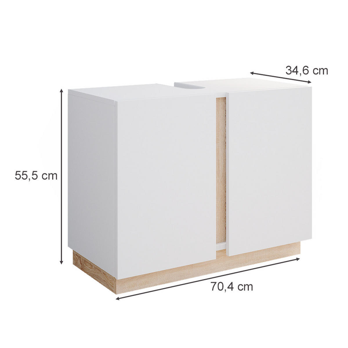 WASCHBECKENUNTERSCHRANK Gloria Weiß 70.4 x 55.5 cm mit 2 Türen - Weiß, Holzwerkstoff (70.4/55.5/34.6cm) - Vicco
