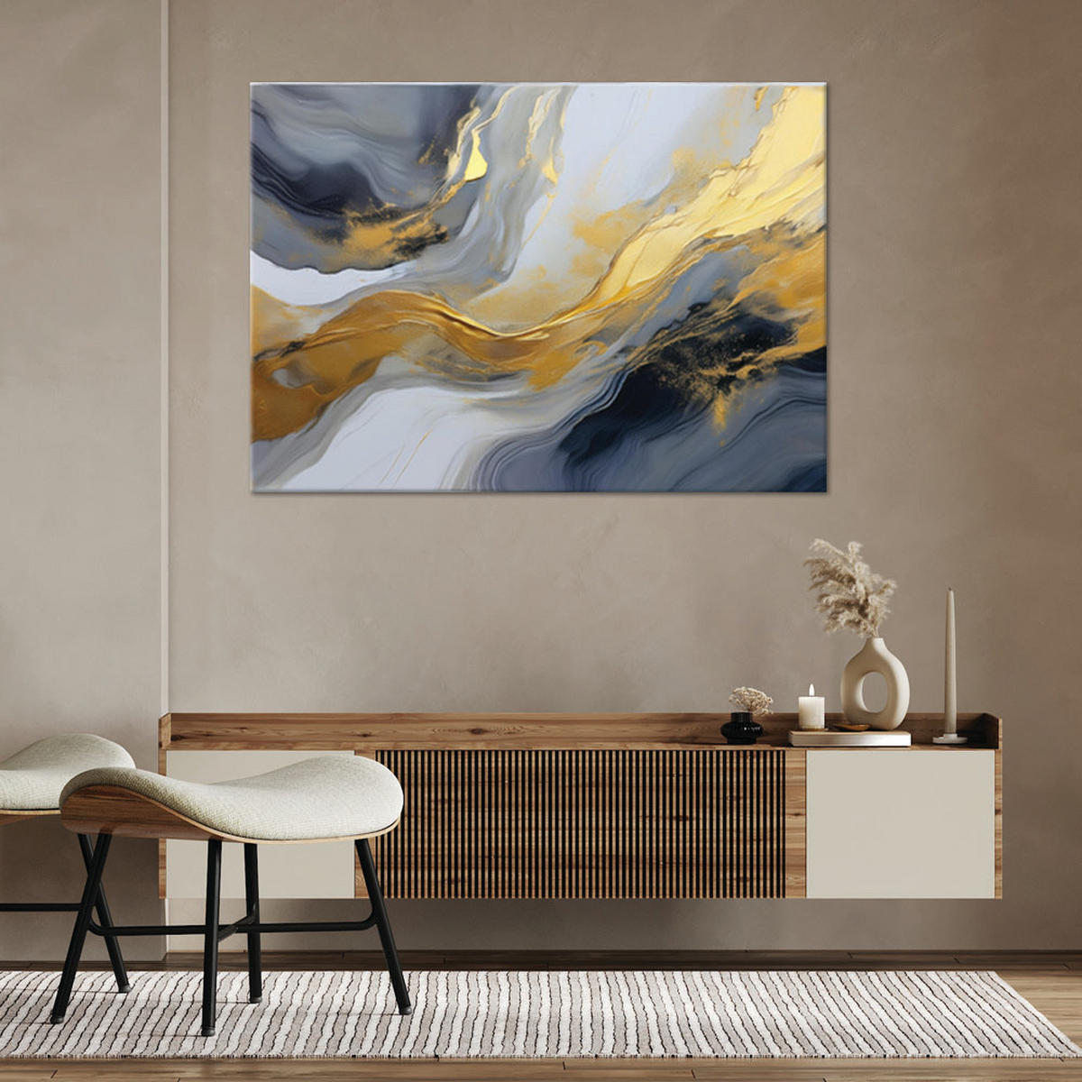 WANDBILD abstrakte marmorstruktur graues gold - Goldfarben, Textil (60/40cm) - Feeby