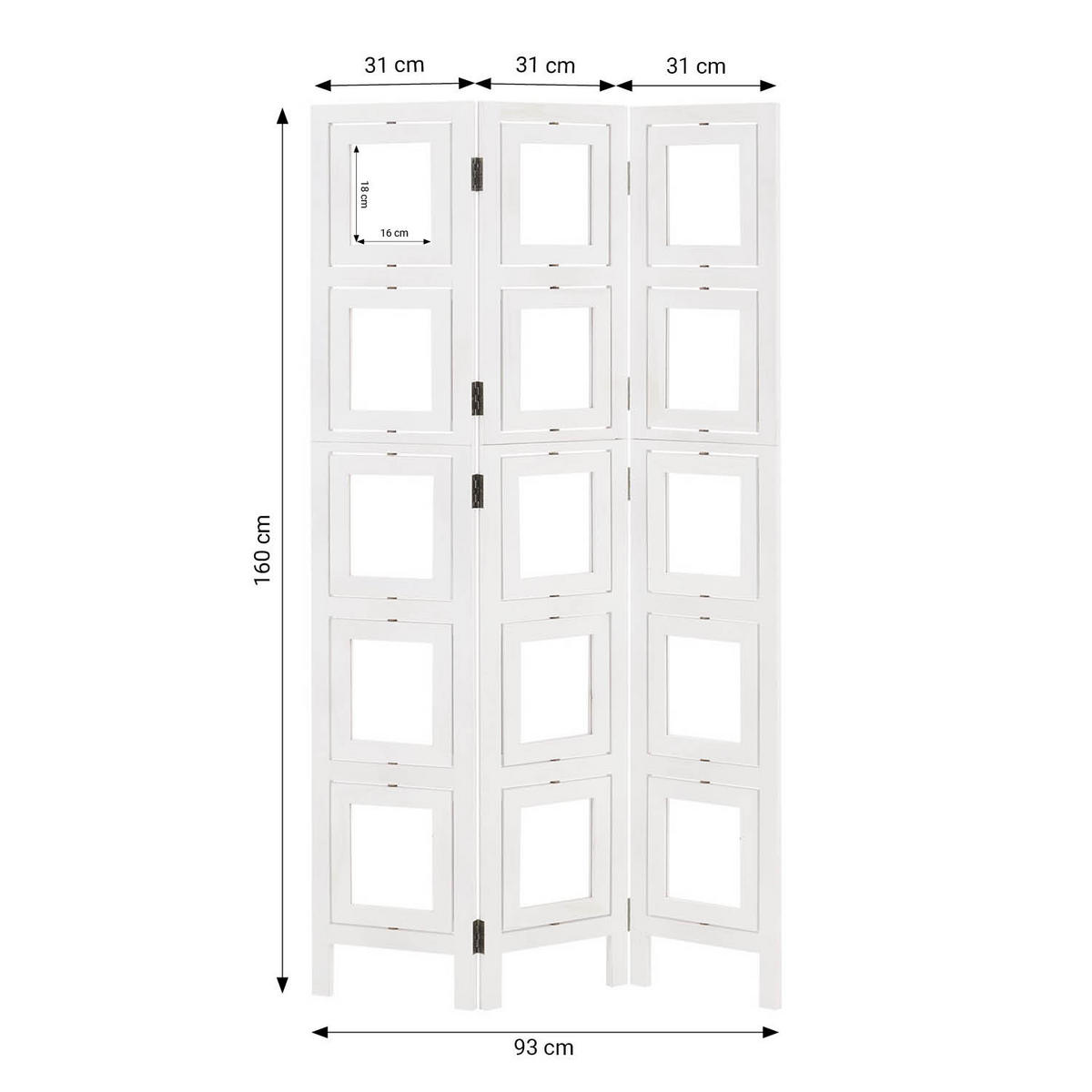 PARAVENT 3-tlg. 93/161 cm Weiß Fotowand - Weiß, Holz (93/161/2cm) - Homestyle4u
