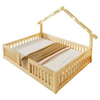 HAUSBETT 140/200 cm in Natur mit Rausfallschutz und LED Holz Design - Naturfarben, Holzwerkstoff (140/200cm) - STILVORA