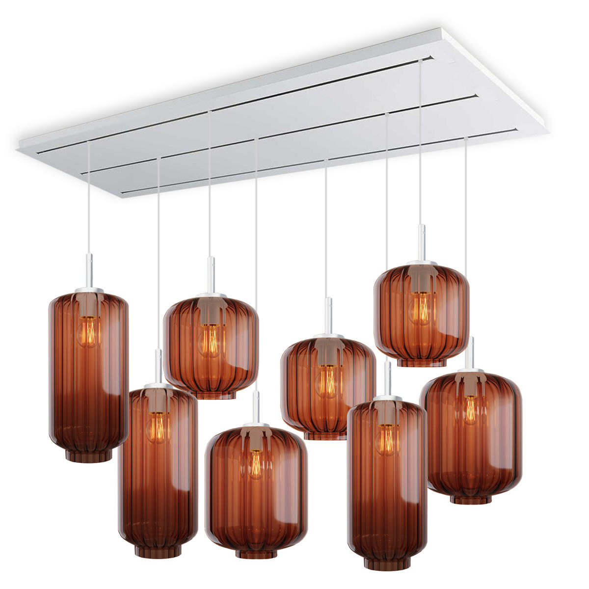 HÄNGELEUCHTE Velo 8-flammig Braun Ø 18/20/25cm - Braun/Weiß, Glas (25/25/27cm) - s.luce