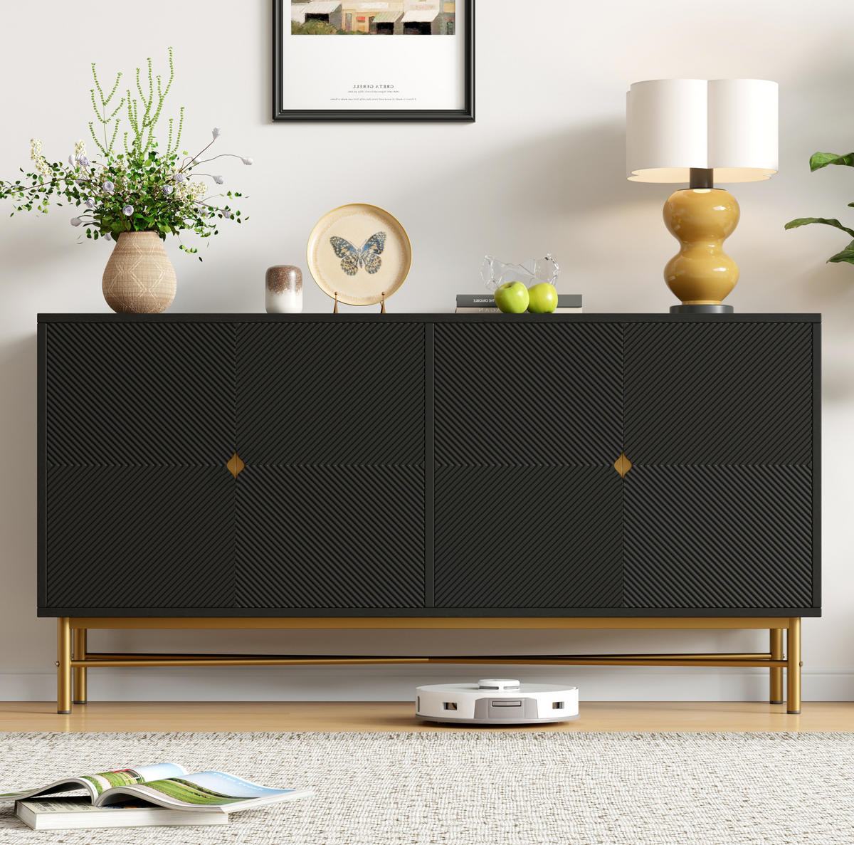 SIDEBOARD in Schwarz 160x40x82 cm mit 4 Türen und Soft-Close-Funktion - Schwarz, Holzwerkstoff (40/82/160cm) - IVMEU