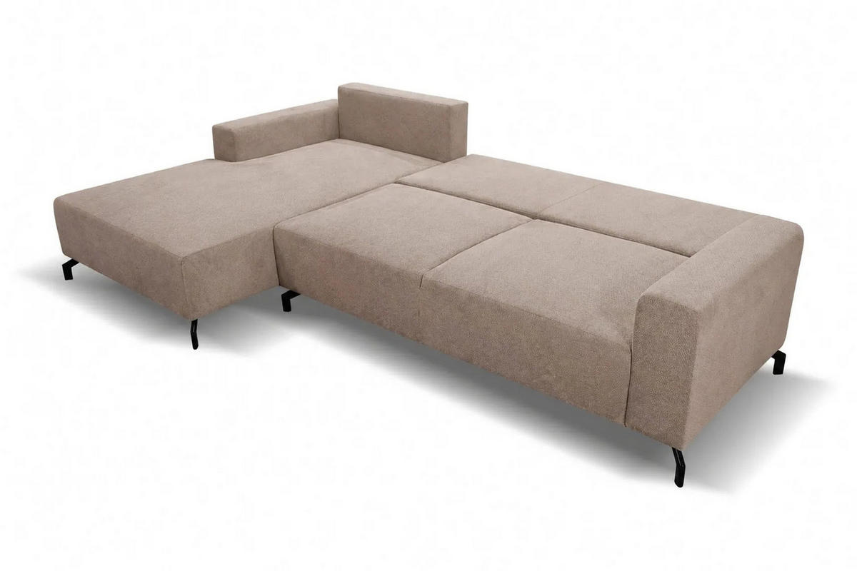 ECKSOFA mit Schlaffunktion Aspen, Beige Velourstoff, Ottomane Links - Braun, Textil (187/312cm) - VENASI MÖBEL