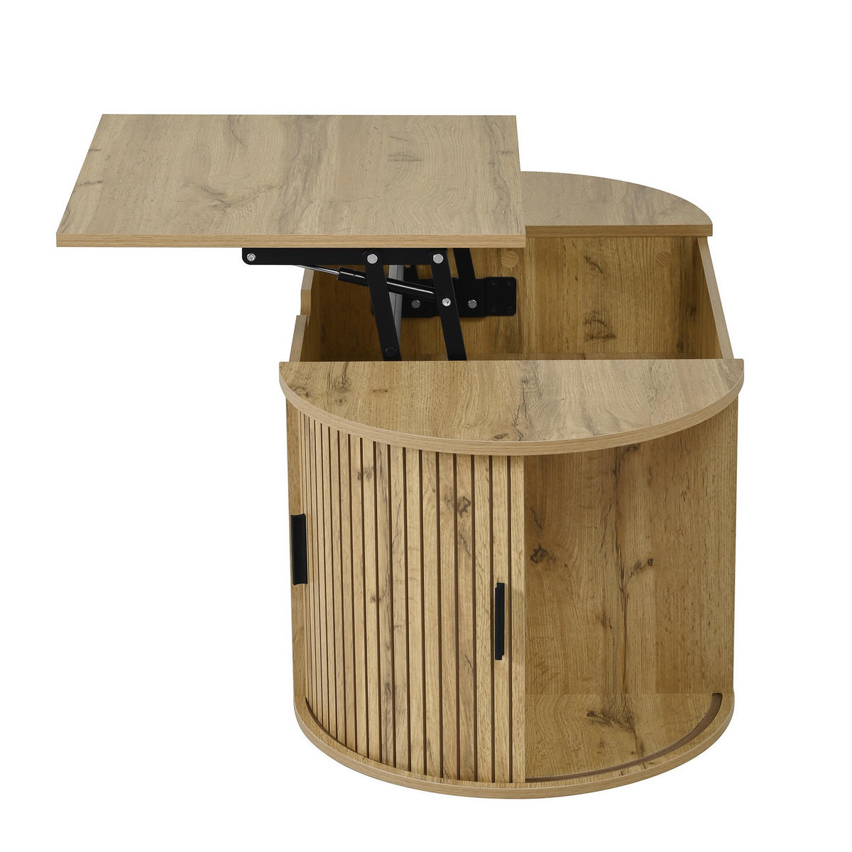 COUCHTISCH 100/50/40,5 cm eichefarben aus Holzwerkstoff mit höhenverstellbarer Tischplatte Schiebetüren und offenen Regalen - Eichefarben, Holzwerkstoff (100/50/40.5cm) - OKWISH