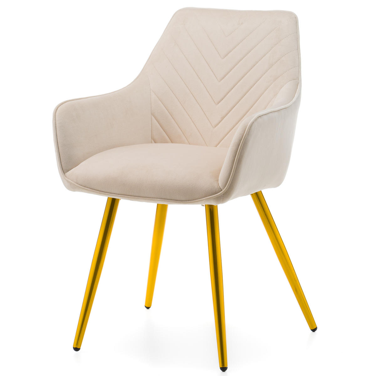 STUHL VASTO gepolstert mit Steppung - beige goldene Beine - Samt Velours - Ecru/Beige, Textil/Metall (58/87/60cm) - NEW HOME