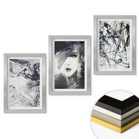 WANDBILDER 3er Set - 20x30 cm Silberner Rahmen - Abstrakte schwarz-weiße Muster - Silberfarben, Kunststoff (20/30cm) - ArtPrintCave