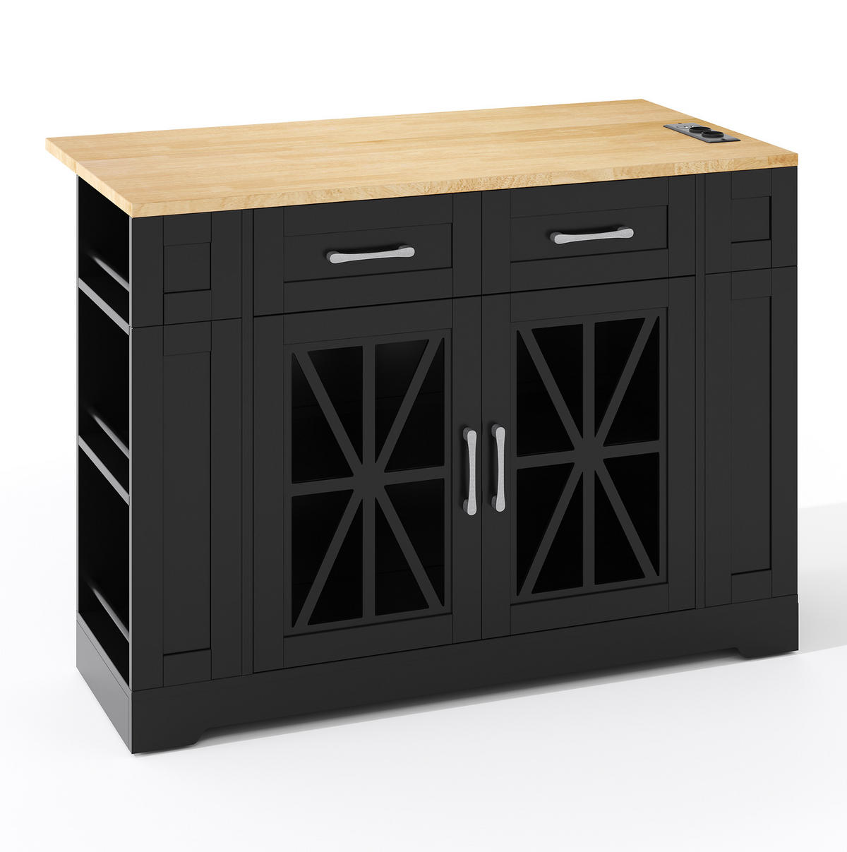 KÜCHENINSEL 120/40(65)/92 cm aus MDF mit klappbarer Arbeitsfläche und Steckdosen Schwarz/Natur - Schwarz, Holzwerkstoff (120/92/65cm) - Modenvie