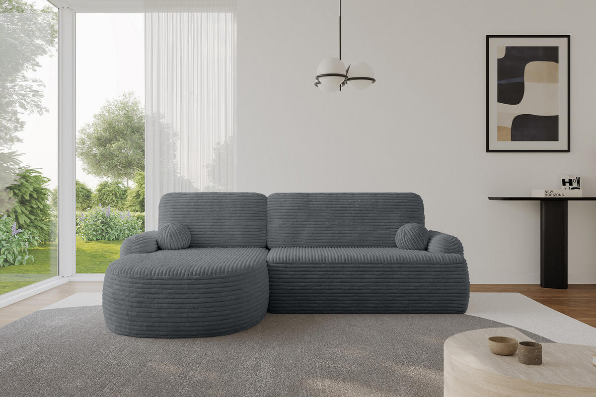 ECKSOFA mit Schlaffunktion und Bettkasten LIRA-L - 264x172x89 Dunkelgrau - Dunkelgrau, Holzwerkstoff/Textil (264/172cm) - ALTDECOR