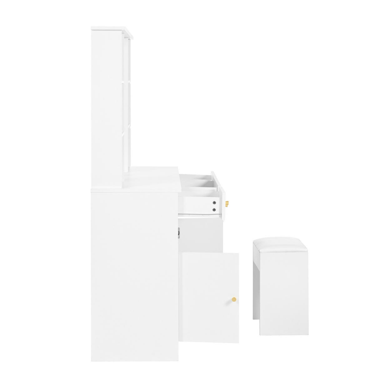SCHMINKTISCH 110/40/151 cm mit LED-Beleuchtung, Spiegel, 3 Schubladen und 2 Türen, Weiß - Weiß, Holzwerkstoff (110/151/40cm) - Redom