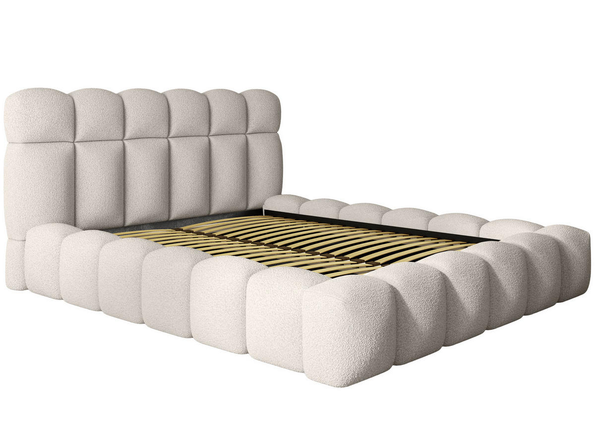 POLSTERBETT Mira XL Hellbeige 180/200 cm Boucle mit Bettkasten - Champagner, Textil/Metall (180/200cm) - wonello