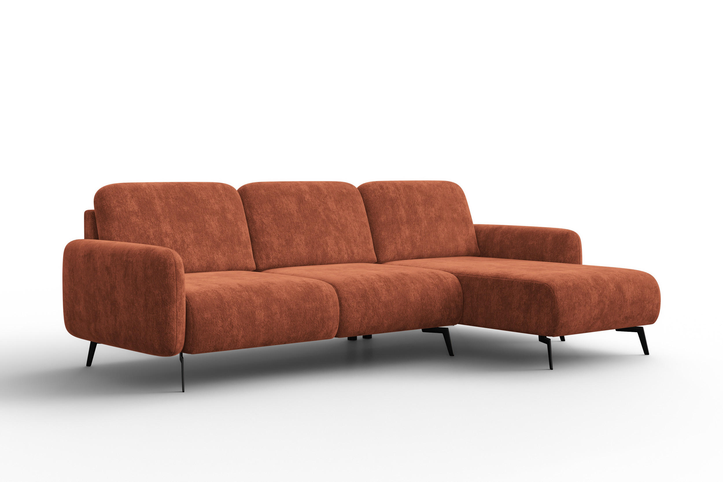 ECKSOFA FEBE 4-Sitzer RECHTS, rostroter Chenille-Stoff - Rostfarben/Schwarz, Holz/Textil (264/157cm) - Wozimo