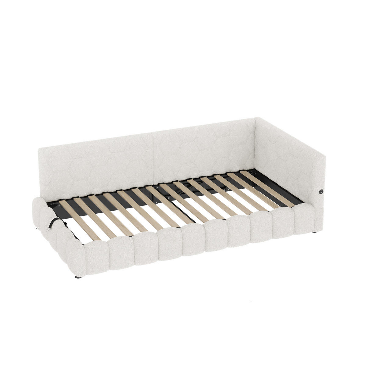 TAGESBETT 90/200 cm mit LED-Lichtleiste, USB, Typ-C und hydraulischem Bettkasten aus Vliesimitat, Weiß - Weiß, Textil (90/200cm) - Redom