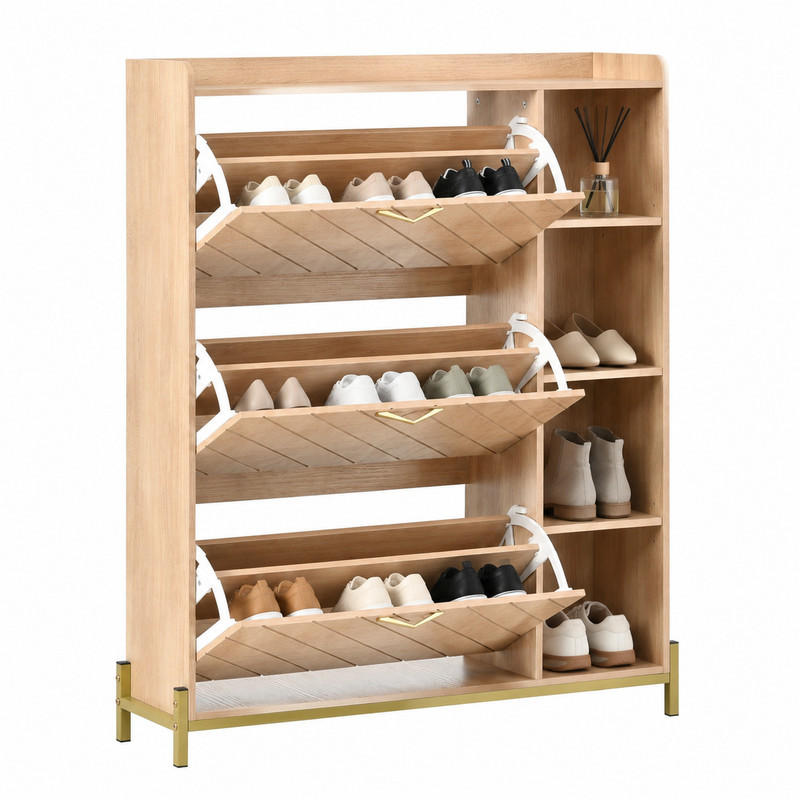 SCHUHSCHRANK mit Klapptüren 90 x 24 x 119 cm MDF Natural - Naturfarben, Holz (24/119/90cm) - Beauniv