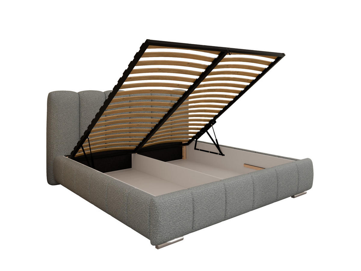 POLSTERBETT ZAIRA 180 x 200 cm mit Bettkasten und Lattenrost, 7-Zonen-Taschenfederkernmatratze CIRA (24 cm) – Grau - Grau, Holz (160/200cm) - Panda Möbel