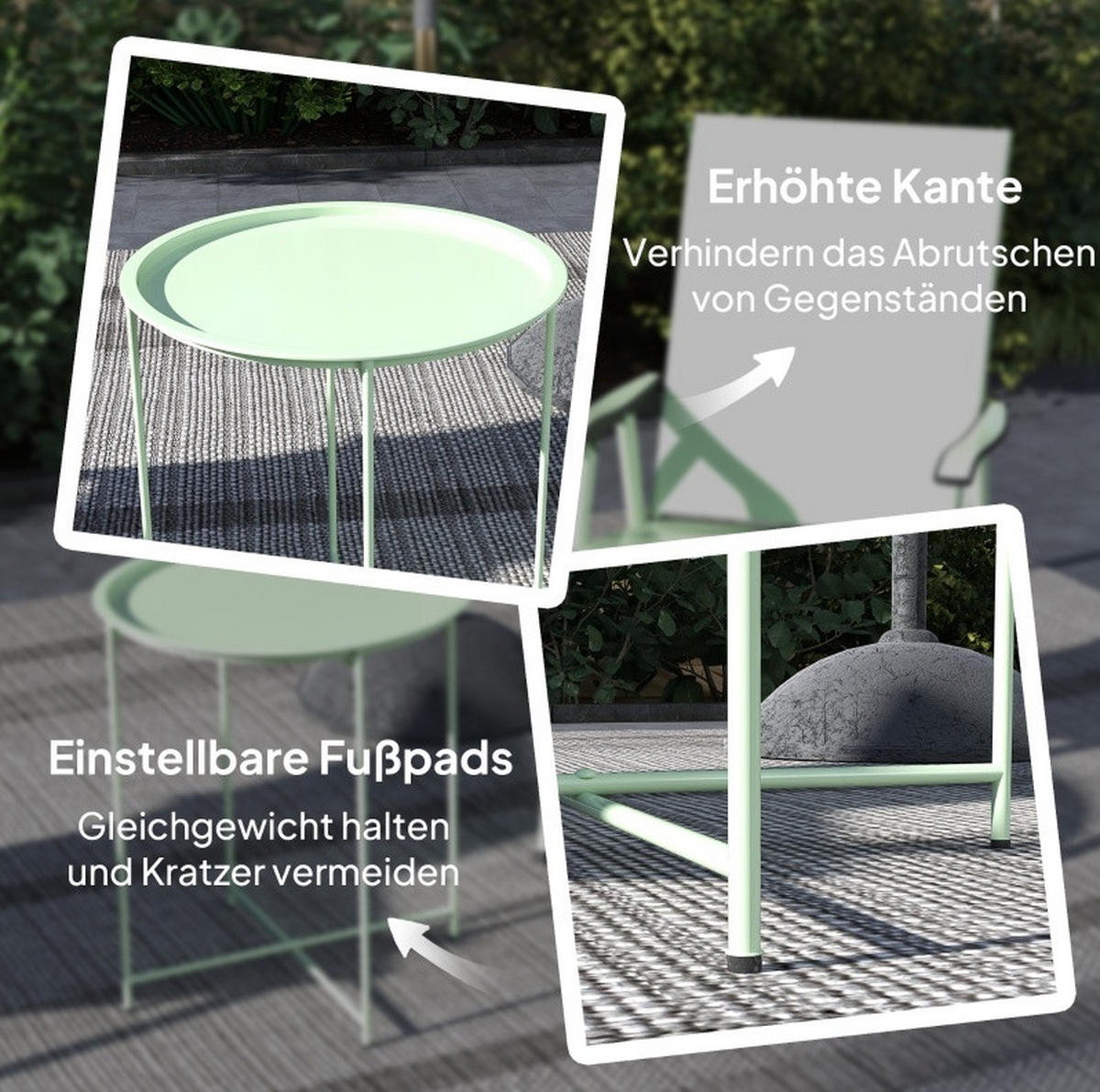 GARTENTISCH 46/46/53 cm grün aus Stahl mit abnehmbarem Tablett - Grün, Metall (46/46/53cm) - OKWISH