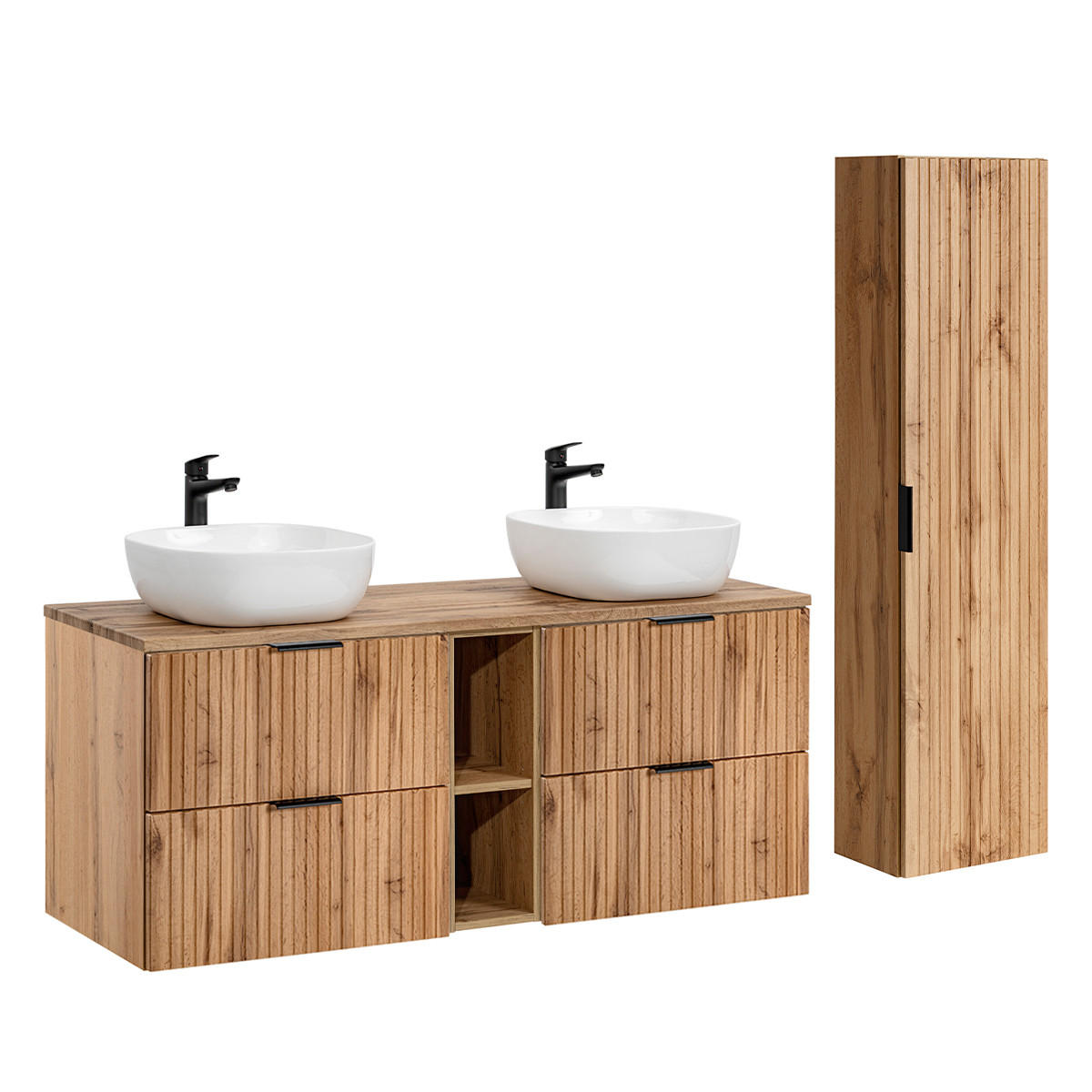 BADMÖBEL Adriel 2er-Set Holz - Braun, Holzwerkstoff (140.8/59/46cm) - Petits-meubles