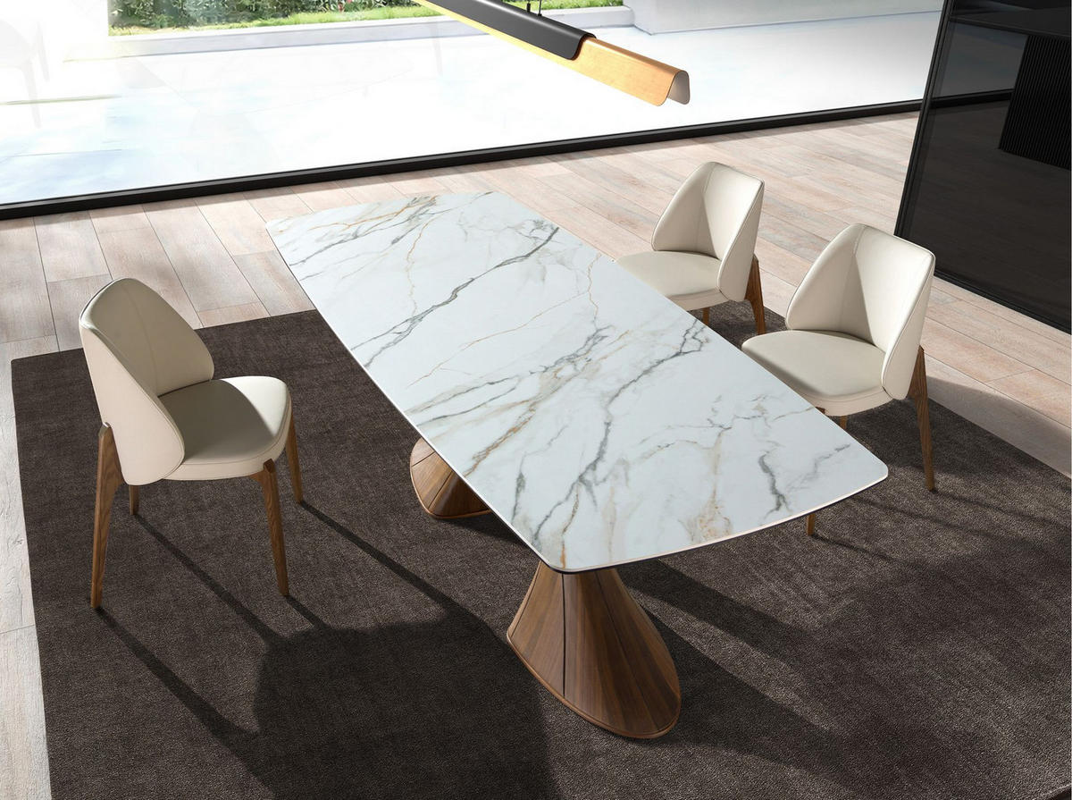 ESSTISCH Ovaler Esstisch in Fassform aus Porzellanmarmor und Nussbaum Ø200/90/75 cm - Hellbraun/Walnussfarben, Keramik/Holz (90/200/75cm) - ANGEL CERDA