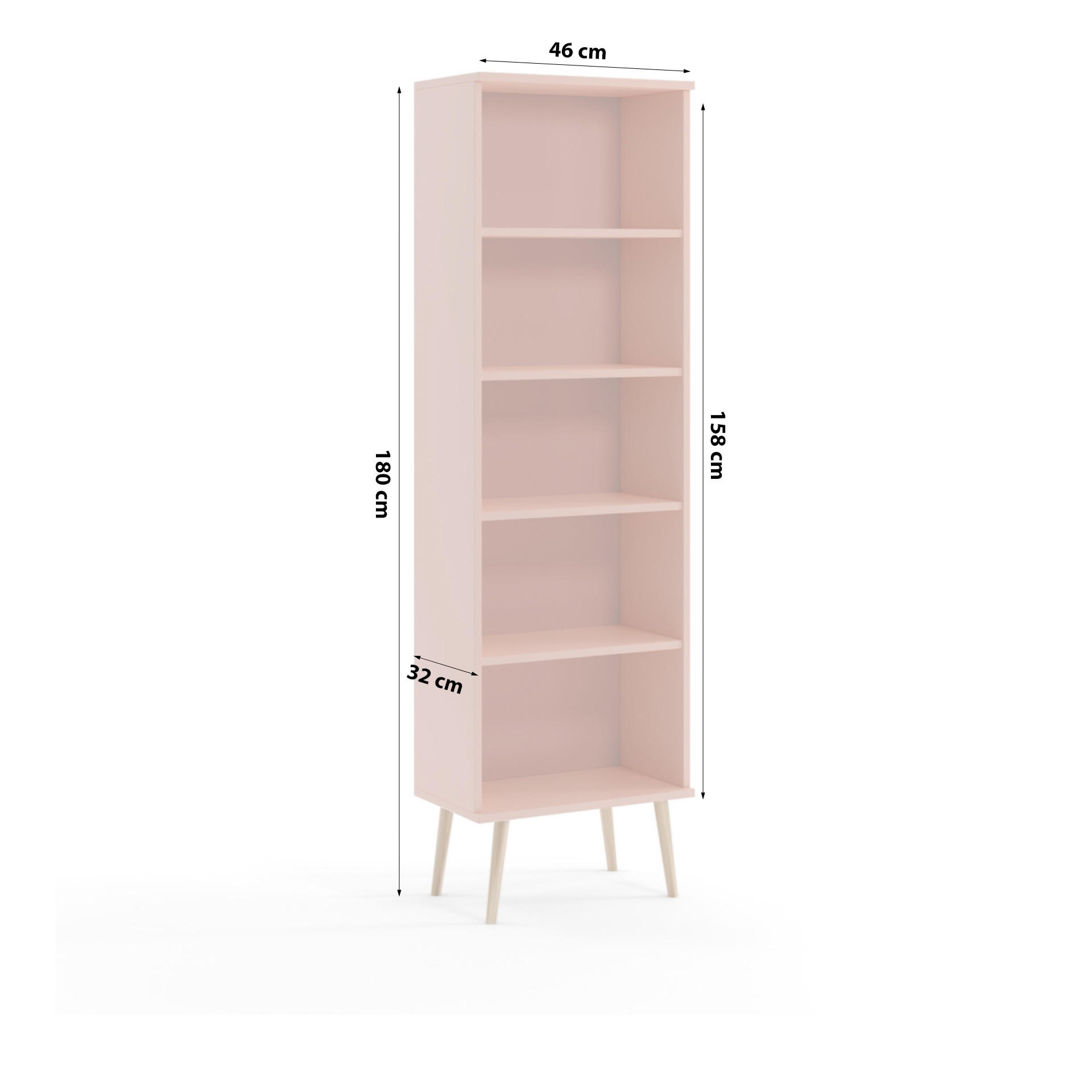 STANDREGAL Bücherregal Monilea NATÜRLICHES ROSA - Pink, Holzwerkstoff (46/180/32cm) - Fedve