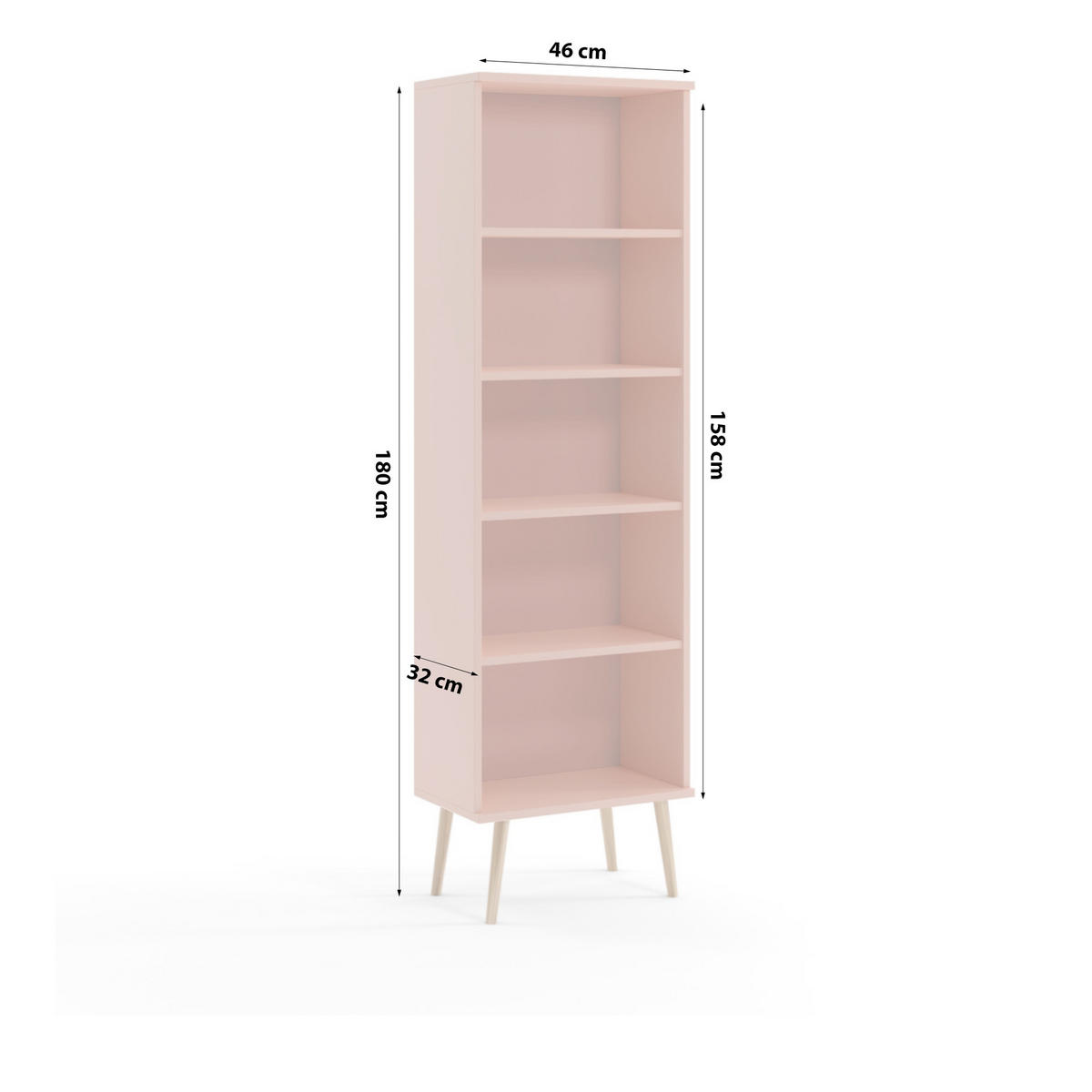 STANDREGAL Bücherregal Monilea NATÜRLICHES ROSA - Pink, Holzwerkstoff (46/180/32cm) - Fedve