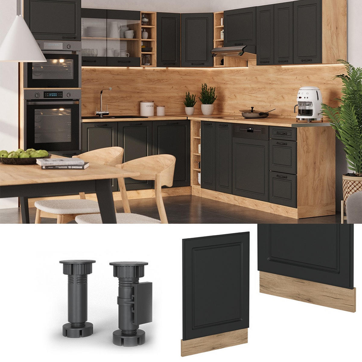 FRONTBLENDE R-Line Anthrazit Landhaus 45 cm , AP Eiche - Honigeiche/Anthrazit, Holzwerkstoff (45/57.2/1.6cm) - Vicco