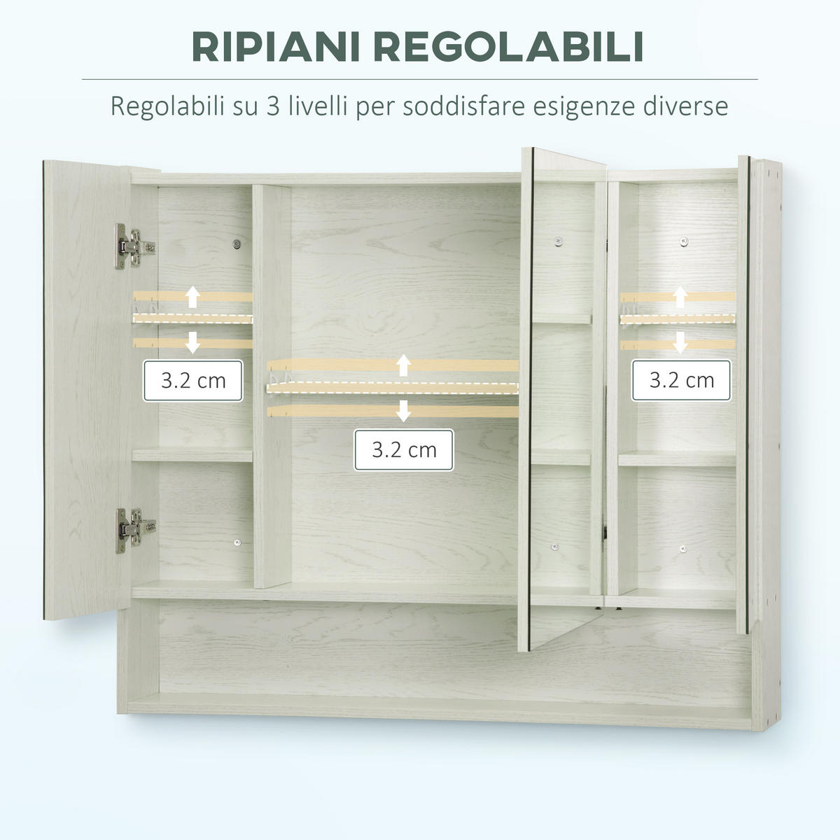 SPIEGELSCHRANK mit Spiegel, verstellbaren Einlegeböden, offenem Fach,90x15x75 cm - Weiß, Glas (90/75/15cm) - Vallsero