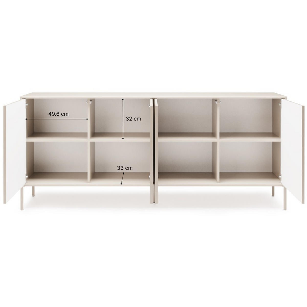 KOMMODE Noto mit 4 Türen und geriffelten Fronten, 200 cm - Kaschmir, Holzwerkstoff (204/38/87cm) - Beautysofa