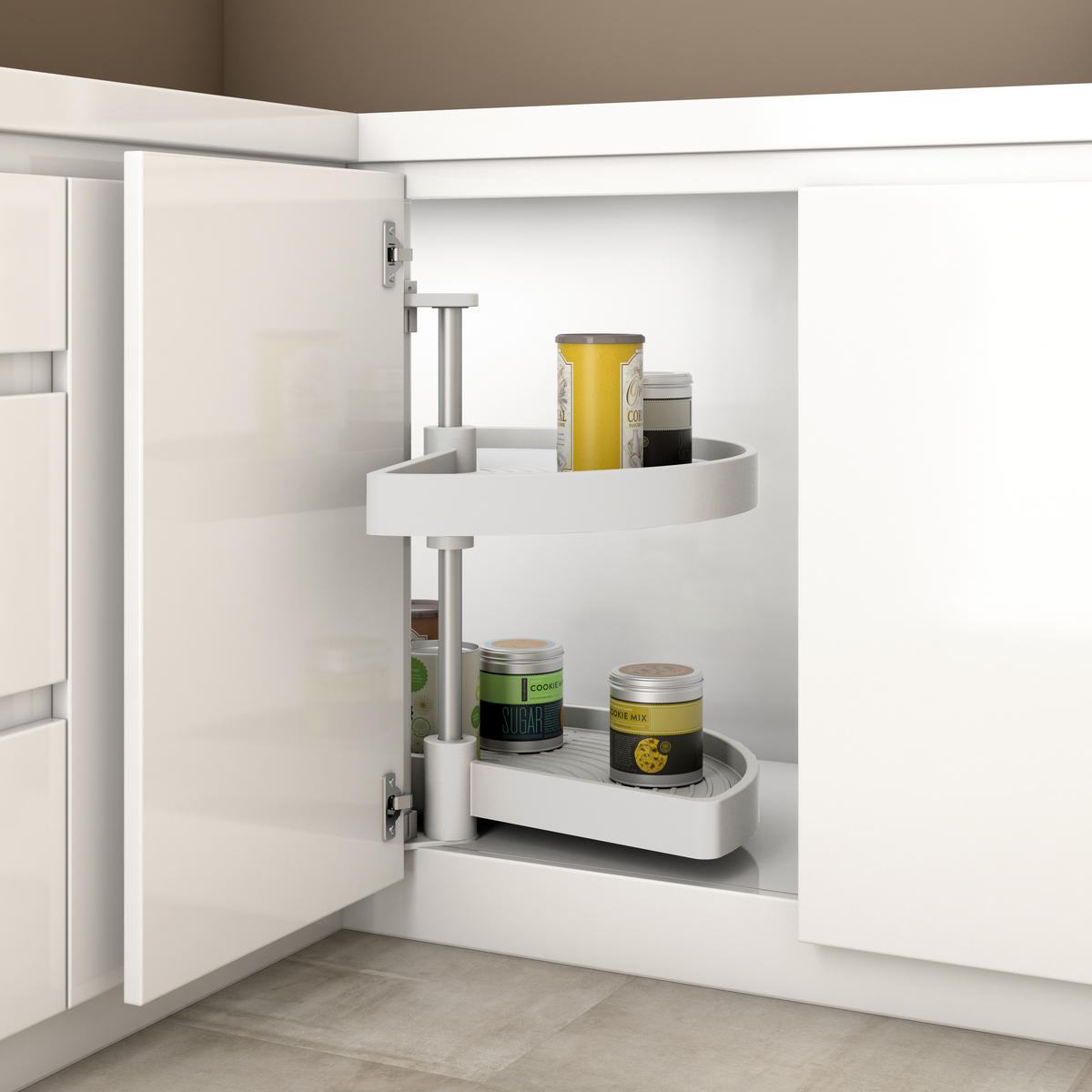 DREHPLATTEN Shelvo 1/2, für 800mm Modul, Kunststoff und Aluminium, weiss 2er-set - Weiß, Kunststoff (80/55/39cm) - EMUCA