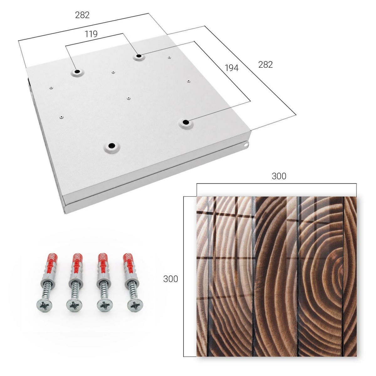 SCHLÜSSELBOX Weiß 30x30 cm – Türöffnung nach rechts - Holzwellen - Braun, Metall (30/30/5cm) - TULUP
