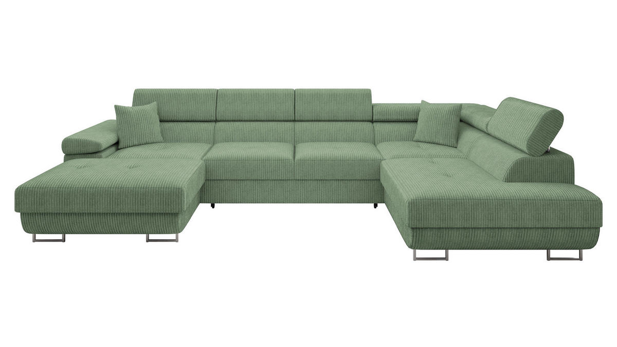 WOHNLANDSCHAFT Torezio Bis Cord, Seite: Rechts - Hellgrün, Holz/Textil (346/90/203cm) - MIRJAN24