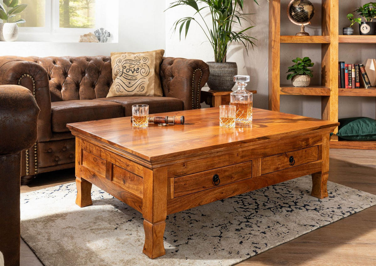 COUCHTISCH Akazie 120x75x40 honig lackiert OXFORD #0445 - Braun, Holzwerkstoff (75/120/40cm)