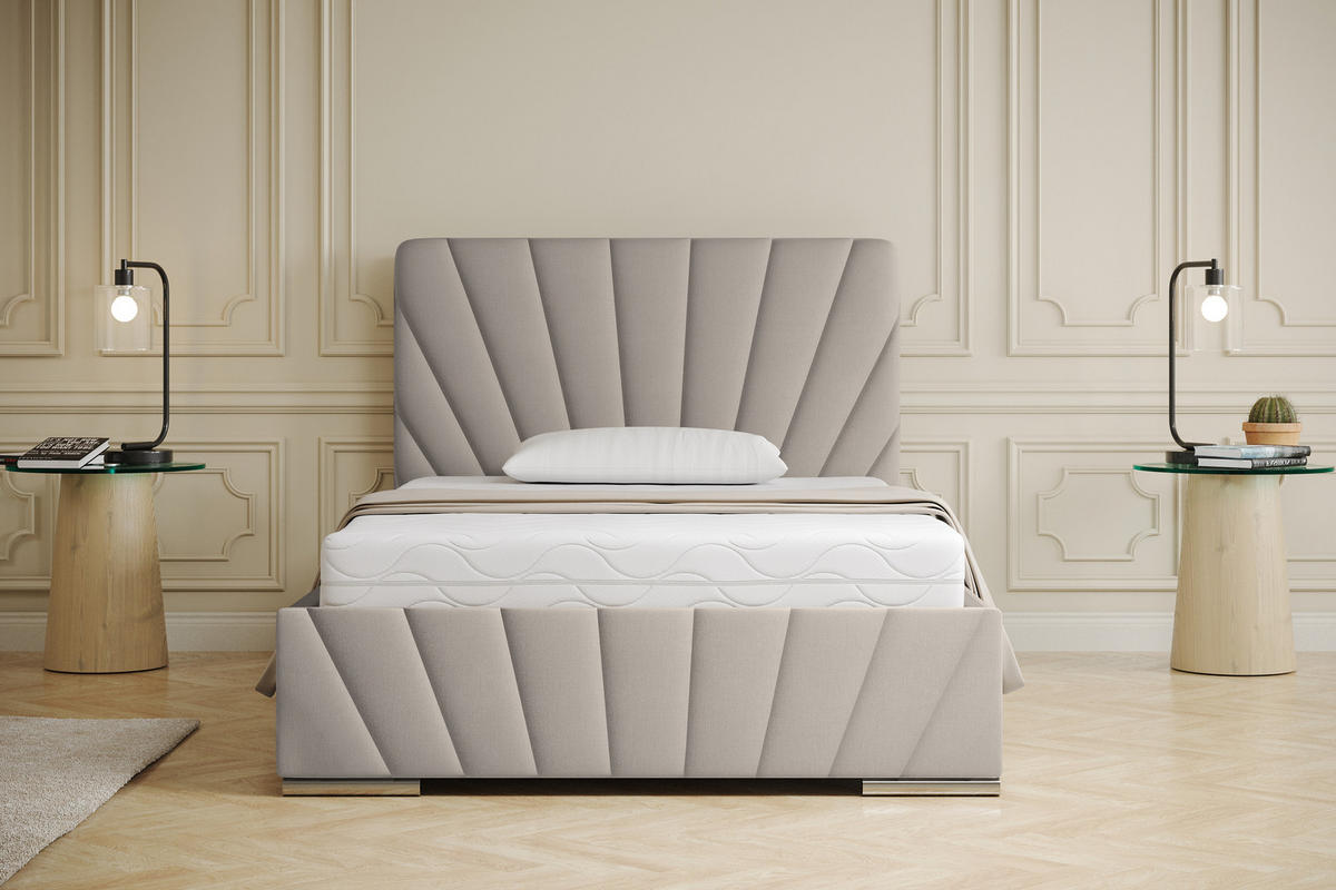 POLSTERBETT Ray 120 x 200 cm mit Bettkasten, Lattenrost und Bonnelmatratze - Beige - Beige, Holz (120/206cm) - Panda Möbel