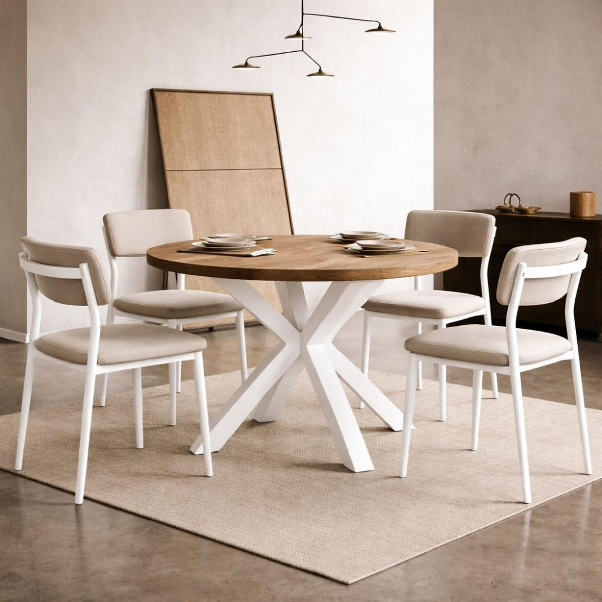 ESSTISCH RAL mit Holzbeinen, Durchmesser: 110 / 160 cm Eiche Lancelot / Weiß - Eichefarben/Weiß, Holz (110/160/77cm) - Dekori_Interiors