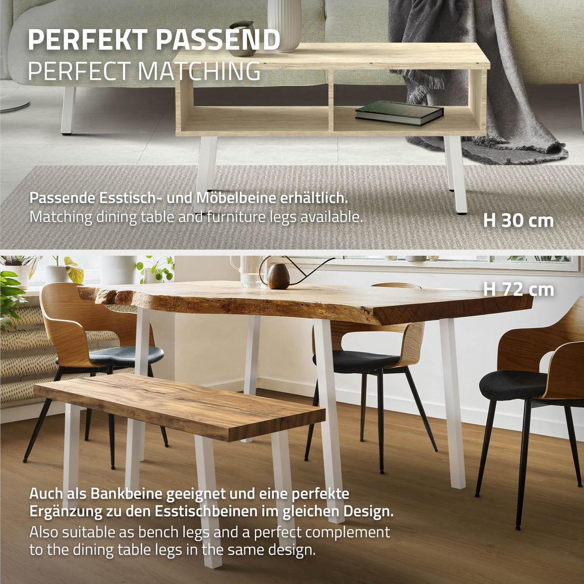 TISCHBEINE 4er Set I-96GRAD-Design H:42 cm Weiß 4x4 cm - Weiß, Metall (4/42/4cm) - ML-DESIGN