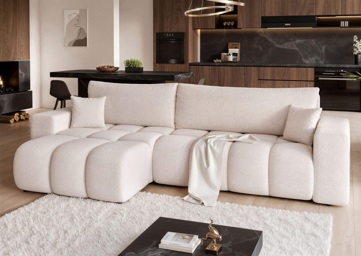 ECKSOFA Anabel Max Mit Schlaffunktion - Weiß, Holzwerkstoff/Textil (278/145cm) - Fun Möbel