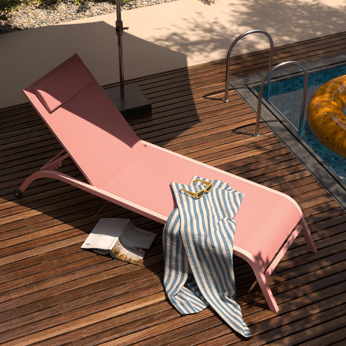 SONNENLIEGE - Polyrattan / Stahl - Terracotta, Textil/Metall (67/35/196cm) - home24