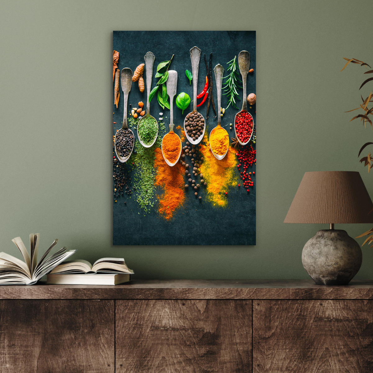 METALLBILD Kräuter - Gewürze - Löffel 40x60 cm - Currygelb, Metall (40/60cm) - MuchoWow