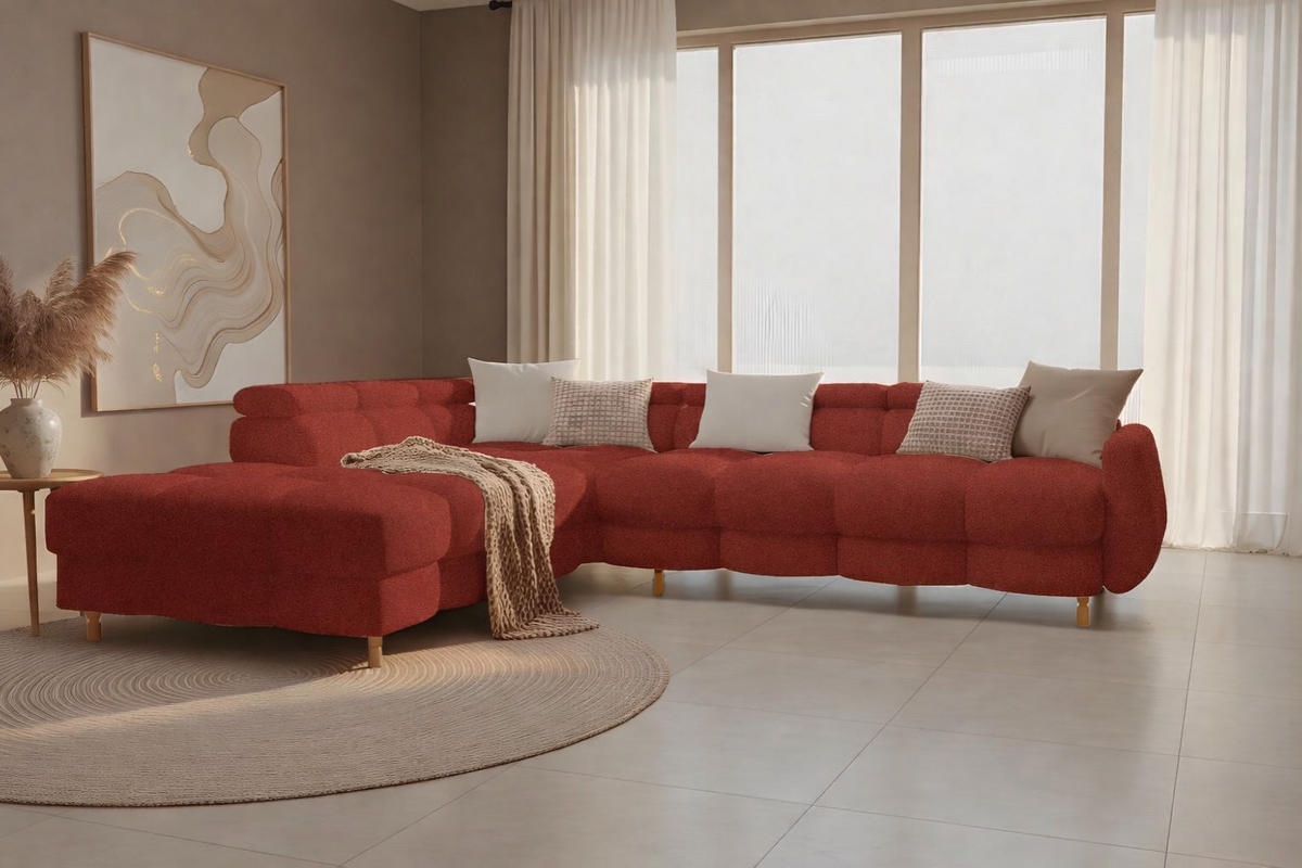 ECKSOFA - BUN - Rot - Arena 8 - Links - Rot, Holzwerkstoff (276/209cm) - Möblo