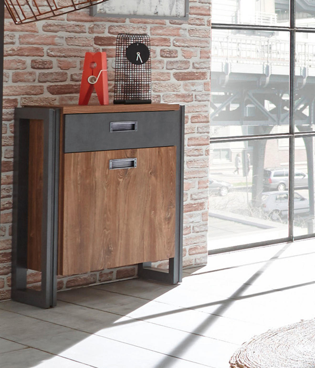 KOMMODE Eiche Stirling, Matera grau, Anrichte 55 x 81 cm - Eichefarben/Grau, Holzwerkstoff/Metall (55/81/33cm)