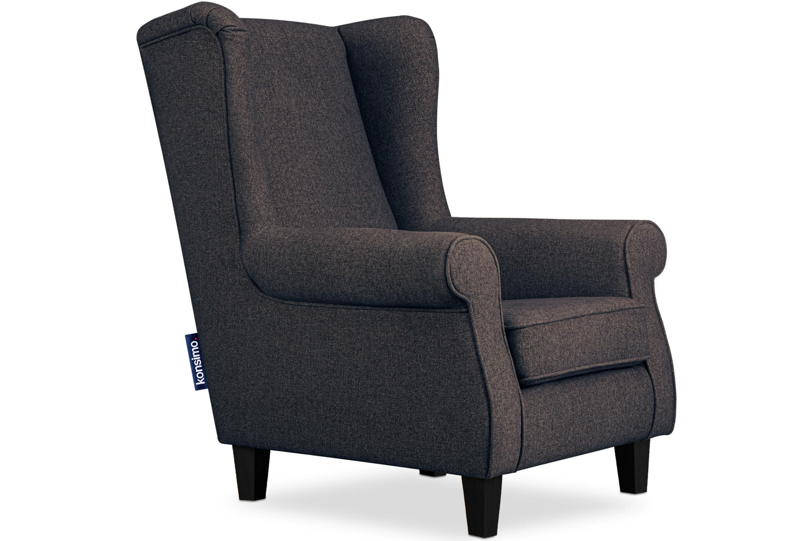 OHRENSESSEL MILES Massivholzbeine schwarz, marine - Blau/Dunkelblau, Holzwerkstoff/Buchenholz (82/105/97cm) - KONSIMO®