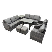 GARTENSET Hohe Rückenlehne Polyrattan 10-Sitzer - Dunkelgrau/Grau, Glas/Kunststoff - Fimous
