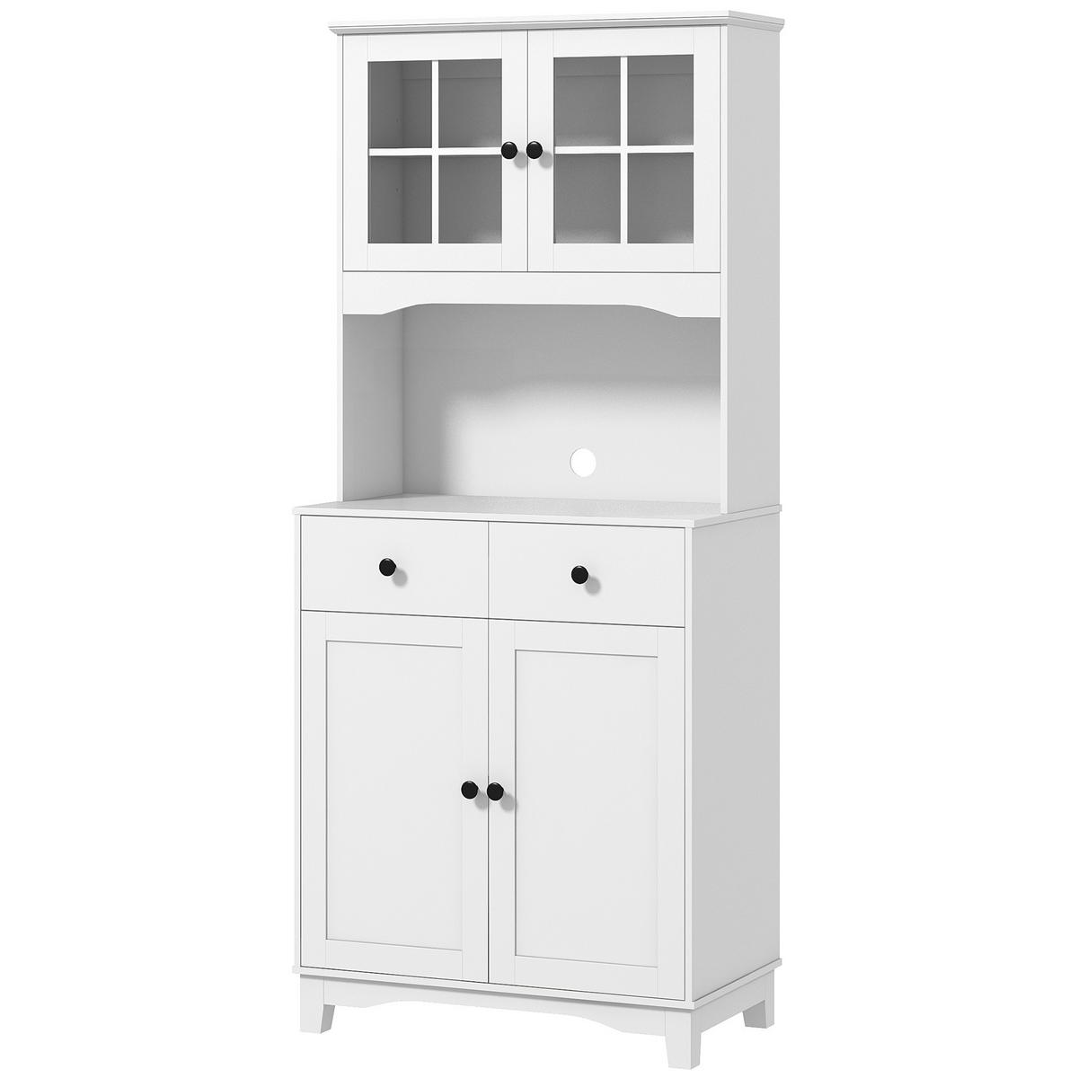 KÜCHENSCHRANK Weiß, Glastüren, 2 Schubladen, 74,5/40/172 cm - Weiß, Holzwerkstoff (74.5/172/40cm) - PANGIVO