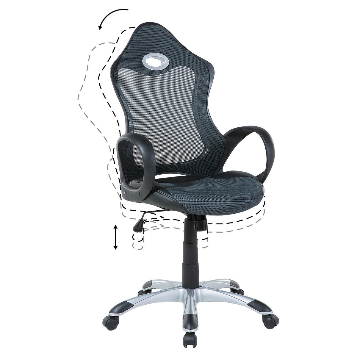 BÜROSTUHL Polyester Graugrün Ichair - Schwarz, Kunststoff/Textil (67/109/67cm) - Beliani