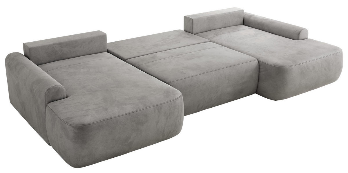 WOHNLANDSCHAFT CUBO U Hellgrau Velvet - Hellgrau/Schwarz, Kunststoff/Textil (370/100/187cm) - MKS