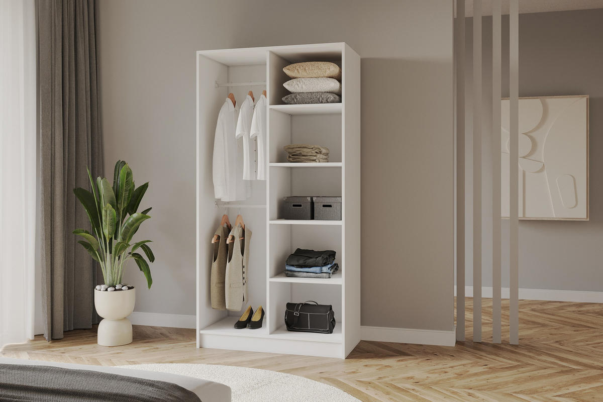 KLEIDERSCHRANK - LUSSO - 102 - Weiß - Goldfarben/Weiß, Holzwerkstoff (102/200/51cm) - ALTDECOR