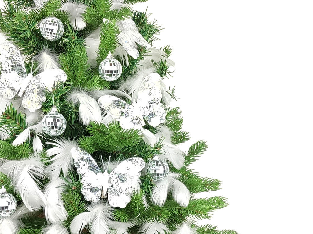 WEIHNACHTSBAUM künstlicher 60 cm mit LED-Beleuchtung, SILBERGLÜCK, mit 21 Weihnachtsbaumschmuck, Pflanztopf mit Jutesack - Silberfarben/Weiß, Kunststoff/Stein (40/60cm) - LAALU